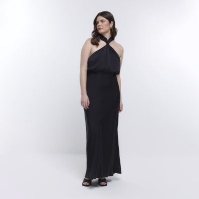 Black Bridesmaid Halter Maxi Dress