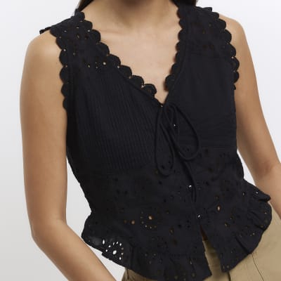 Lace Detail Corset Top in Black