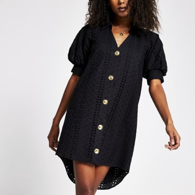 asos edition broderie shirt dress in black