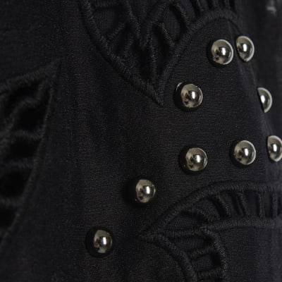 Black broderie studded shorts River Island