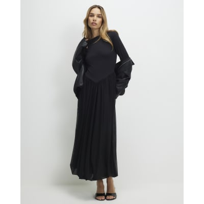 Black Bubble Hem Hybrid Midi Dress
