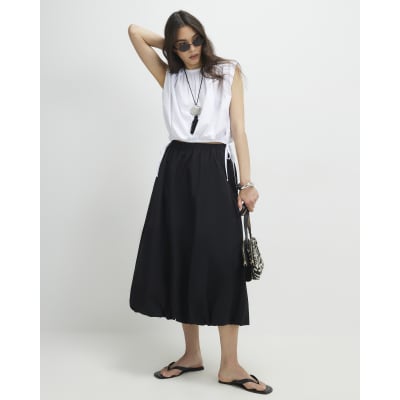 Black Bubble Hem Midi Skirt