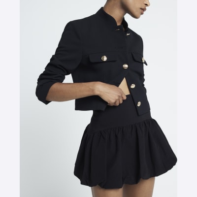 Black bubble hem mini skirt River Island