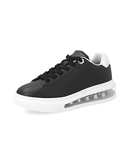 360 degree animation of product Black bubble lace up outsole trainers frame-1