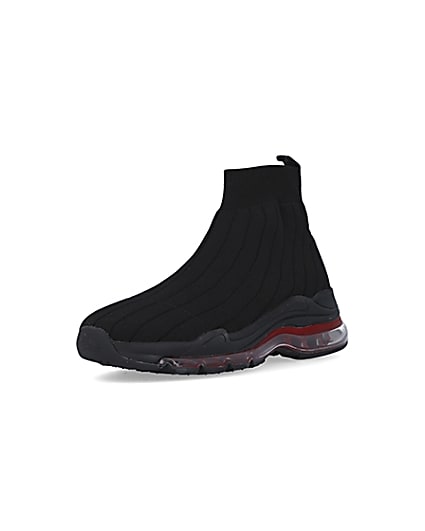 360 degree animation of product Black bubble sole knit sock runner trainers frame-0