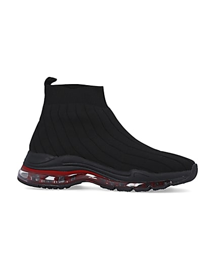 360 degree animation of product Black bubble sole knit sock runner trainers frame-16