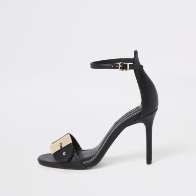 Black buckle barely there sandals