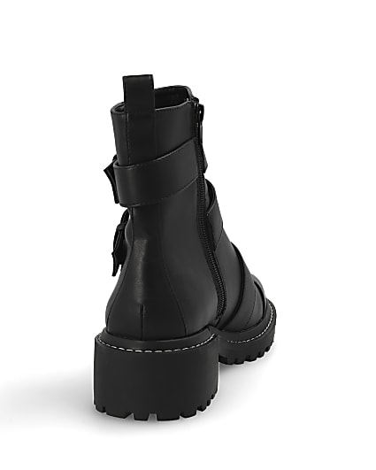 360 degree animation of product Black buckle chunky biker boots frame-10