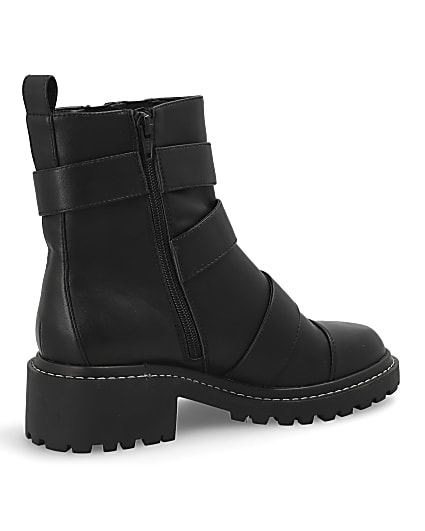 360 degree animation of product Black buckle chunky biker boots frame-13