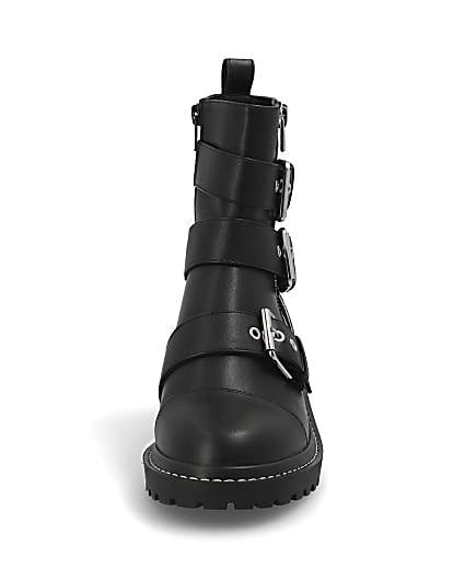 360 degree animation of product Black buckle chunky biker boots frame-21