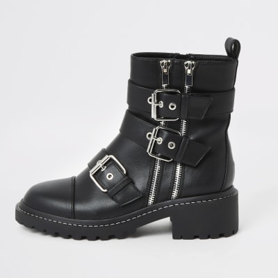 chunky black boots with buckles