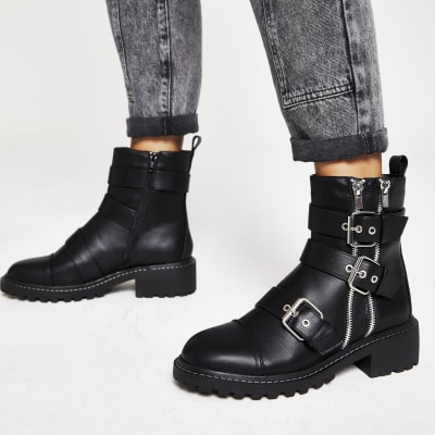 river island black biker boots