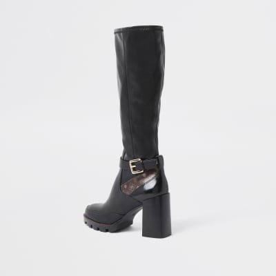 Black buckle detail heel boots