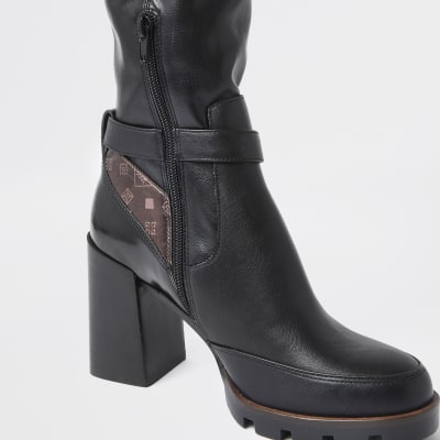 Black buckle detail heel boots
