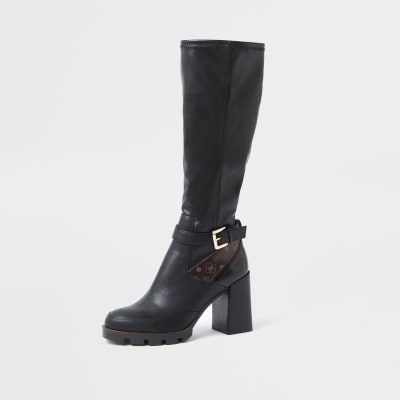 Black buckle detail heel boots