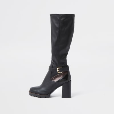 Black buckle detail heel boots