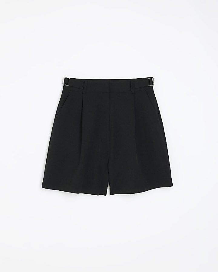 Black buckle detail tailored shorts