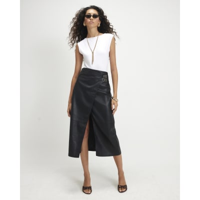 Buckle Detail Wrap Midi Skirt