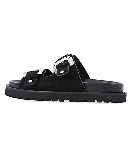360 degree animation of product Black Buckle Flat Sandals frame-4
