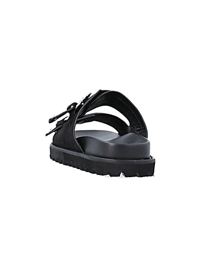 360 degree animation of product Black Buckle Flat Sandals frame-8