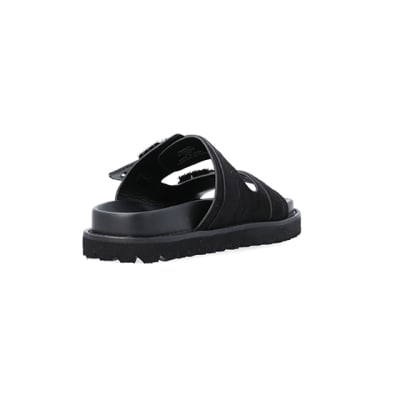 360 degree animation of product Black Buckle Flat Sandals frame-11