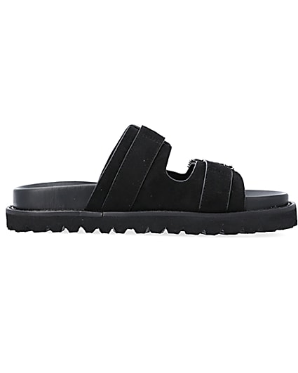 360 degree animation of product Black Buckle Flat Sandals frame-15