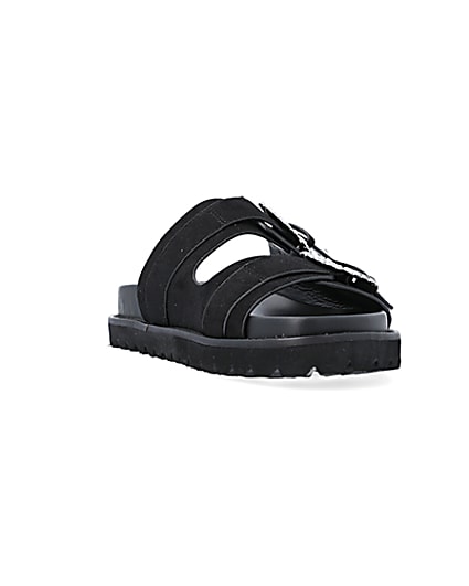 360 degree animation of product Black Buckle Flat Sandals frame-19
