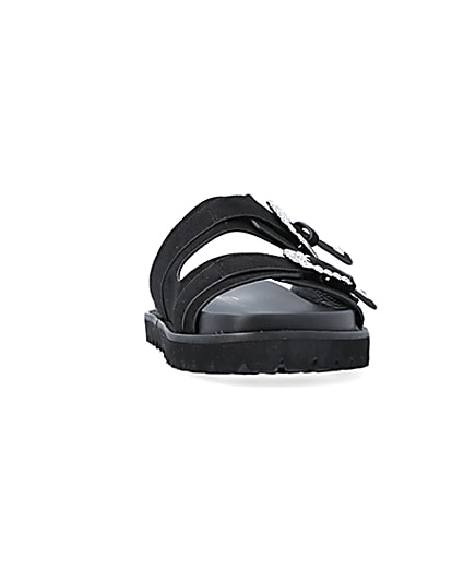 360 degree animation of product Black Buckle Flat Sandals frame-20