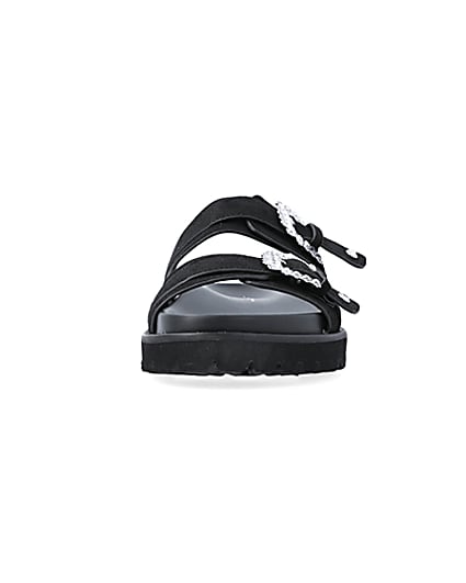360 degree animation of product Black Buckle Flat Sandals frame-21
