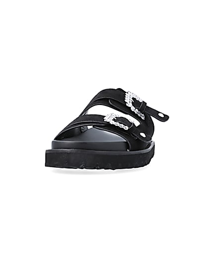 360 degree animation of product Black Buckle Flat Sandals frame-22