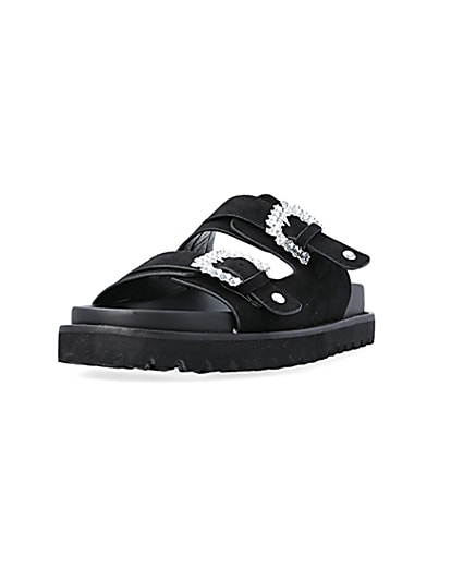 360 degree animation of product Black Buckle Flat Sandals frame-23