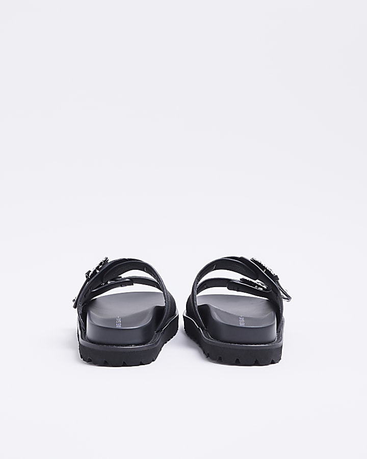 Black Buckle Flat Sandals