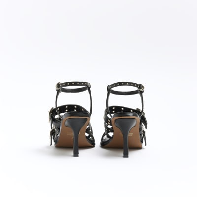 Black buckle heeled sandals River Island
