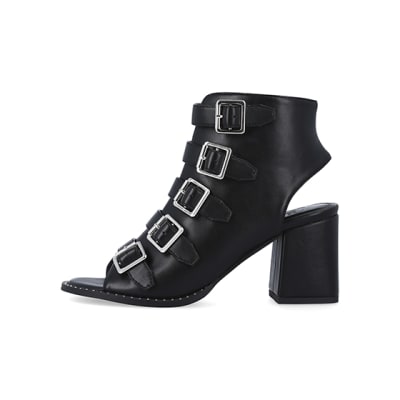 360 degree animation of product Black buckle heeled shoes frame-3