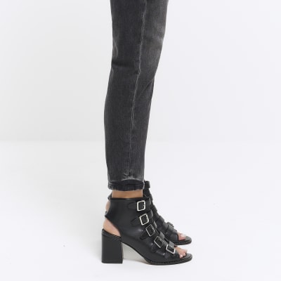 Black buckle heeled shoes | River Island