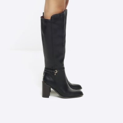 Office all rise black chunky heeled on sale two buckle boots