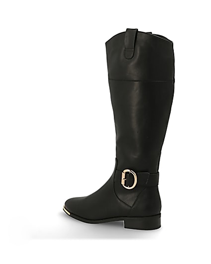 360 degree animation of product Black buckle knee high boots frame-5