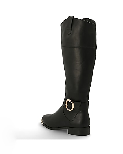 360 degree animation of product Black buckle knee high boots frame-6