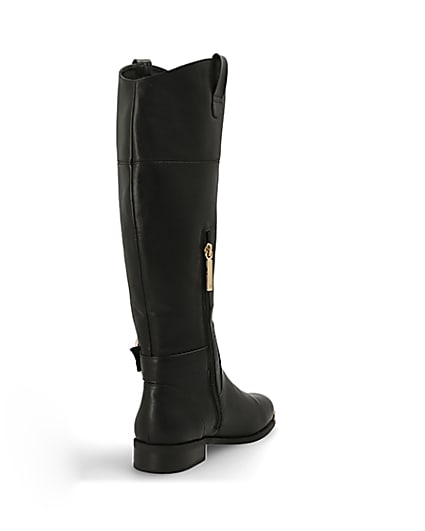 360 degree animation of product Black buckle knee high boots frame-11