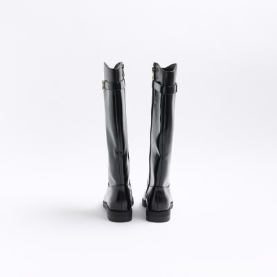 River island black knee high best sale riding boots