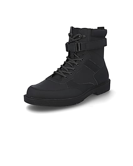 360 degree animation of product Black buckle lace up boots frame-0