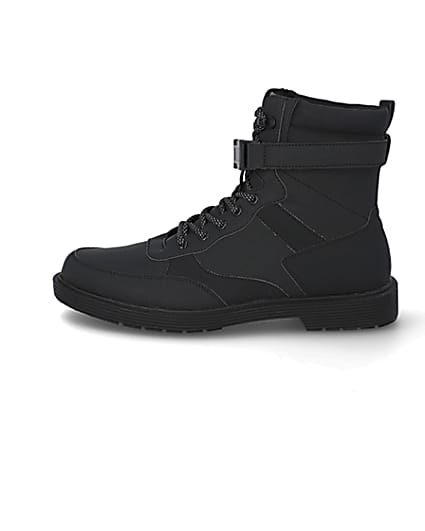 360 degree animation of product Black buckle lace up boots frame-3