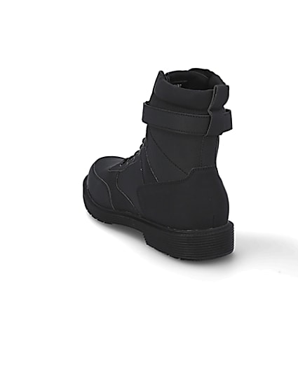 360 degree animation of product Black buckle lace up boots frame-7