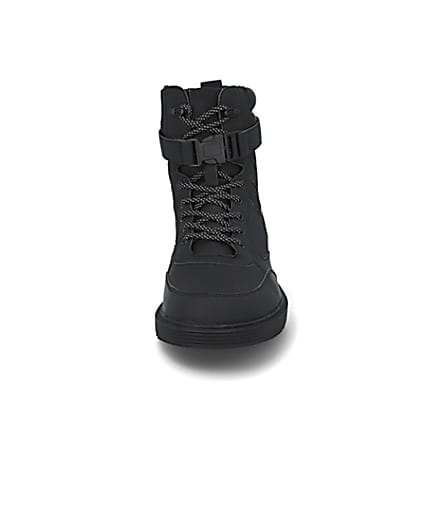 360 degree animation of product Black buckle lace up boots frame-21