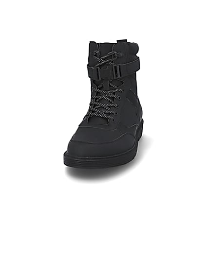 360 degree animation of product Black buckle lace up boots frame-22