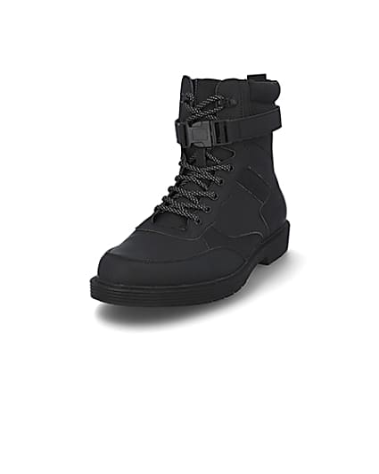 360 degree animation of product Black buckle lace up boots frame-23