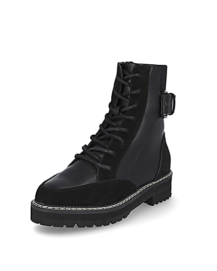 360 degree animation of product Black buckle lace up boots frame-0