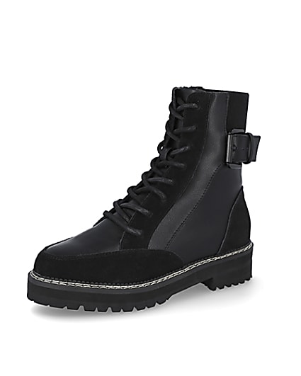 360 degree animation of product Black buckle lace up boots frame-1