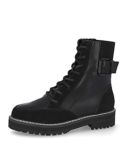 360 degree animation of product Black buckle lace up boots frame-2