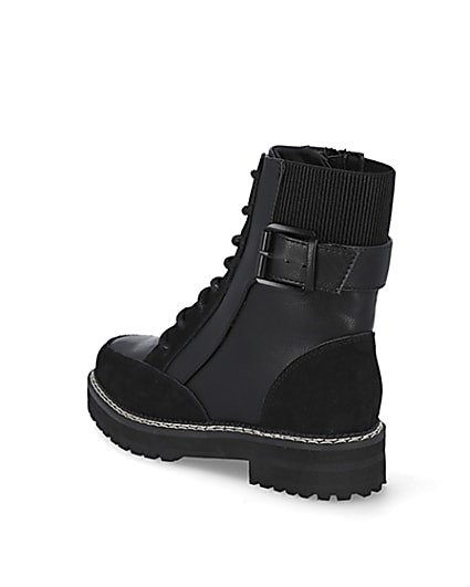360 degree animation of product Black buckle lace up boots frame-6